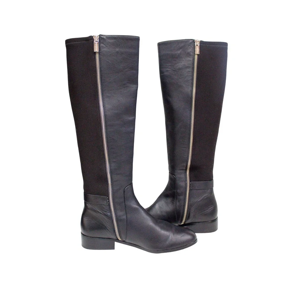 Michael Kors Hamilton Tall Riding Boots Black Leather/Textile Size 7M